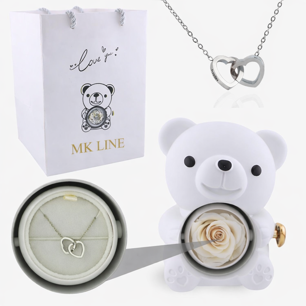 Eternal Rose Bear with Engraved Necklace