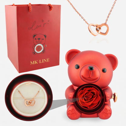 Eternal Rose Bear with Engraved Necklace