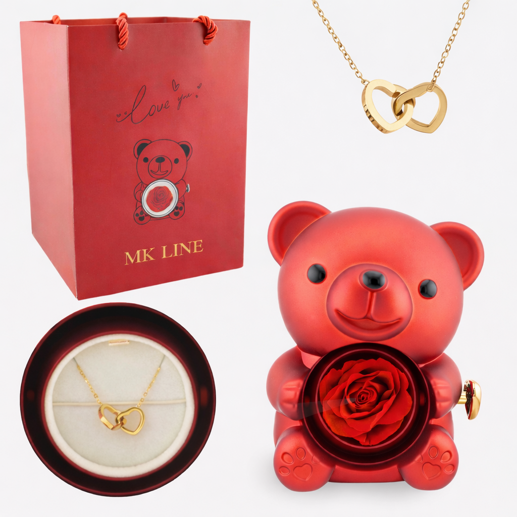 Eternal Rose Bear with Engraved Necklace