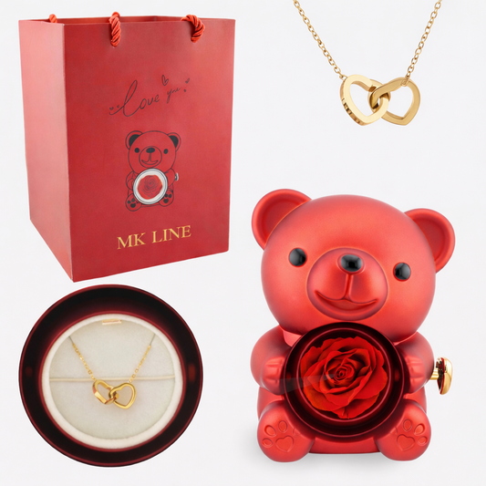Eternal Rose Bear with Engraved Necklace