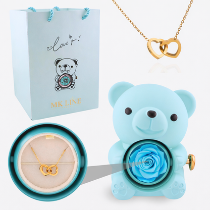 Eternal Rose Bear with Engraved Necklace