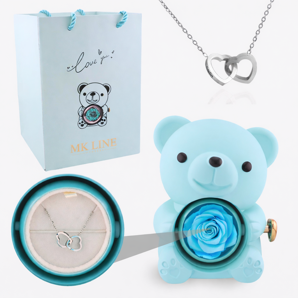 Eternal Rose Bear with Engraved Necklace