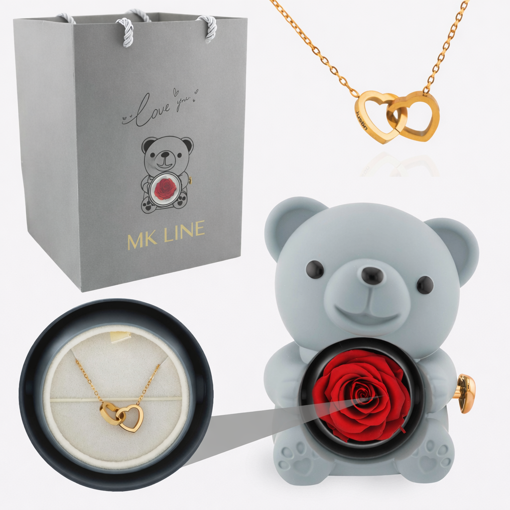 Eternal Rose Bear with Engraved Necklace