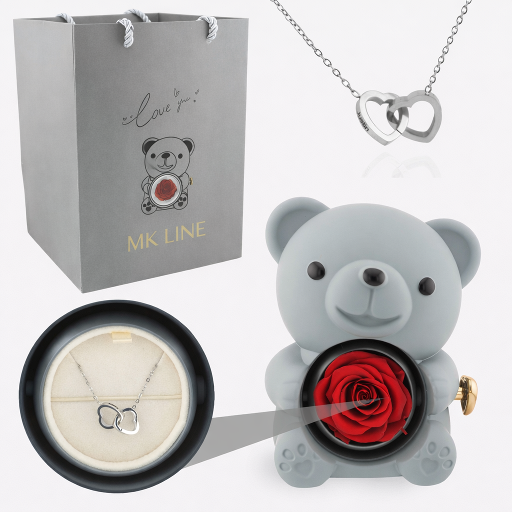 Eternal Rose Bear with Engraved Necklace