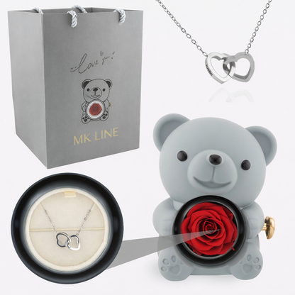 Eternal Rose Bear with Engraved Necklace