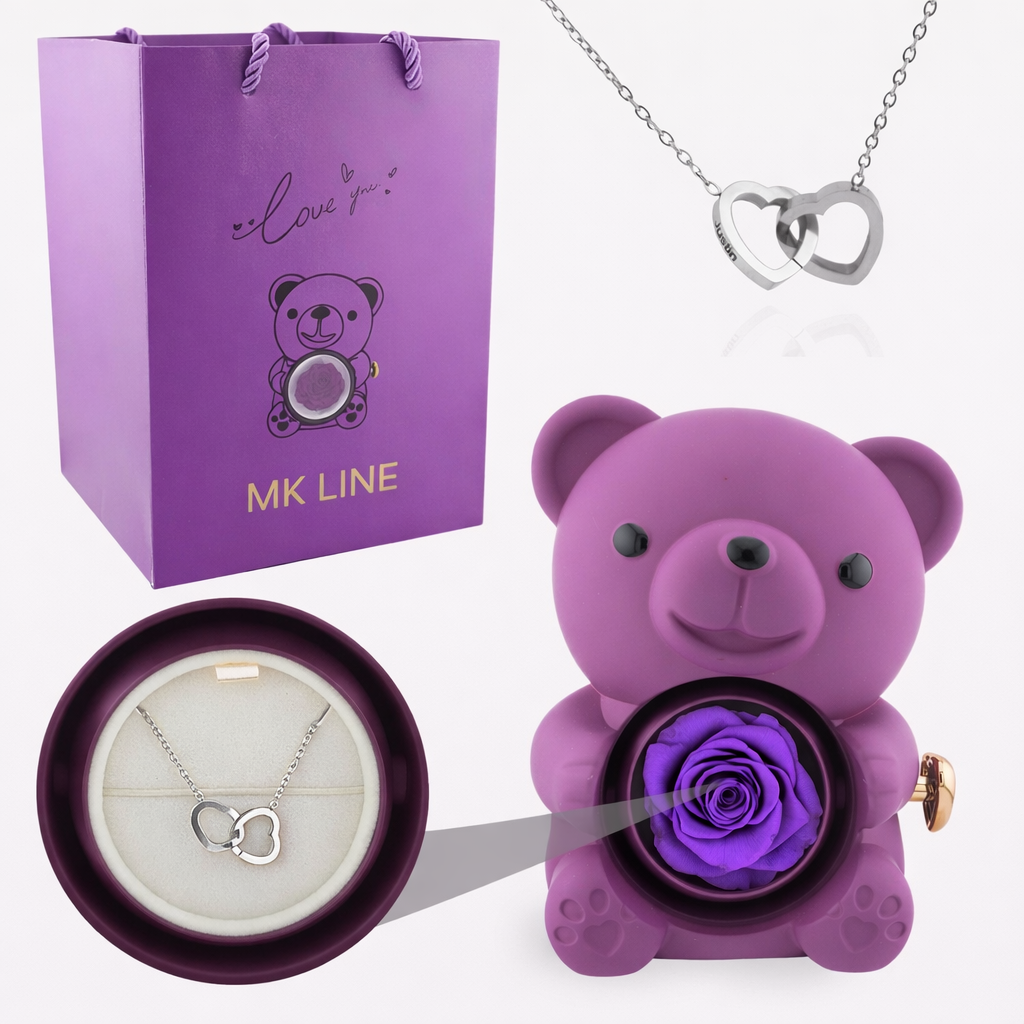 Eternal Rose Bear with Engraved Necklace