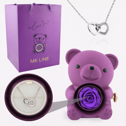 Eternal Rose Bear with Engraved Necklace