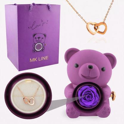Eternal Rose Bear with Engraved Necklace