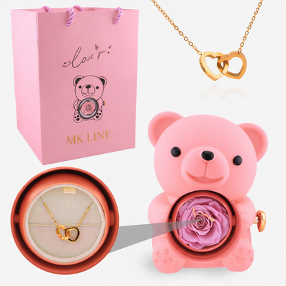 Eternal Rose Bear with Engraved Necklace
