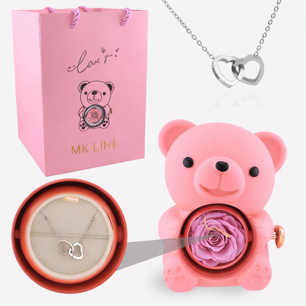 Eternal Rose Bear with Engraved Necklace