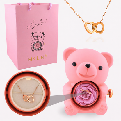 Eternal Rose Bear with Engraved Necklace