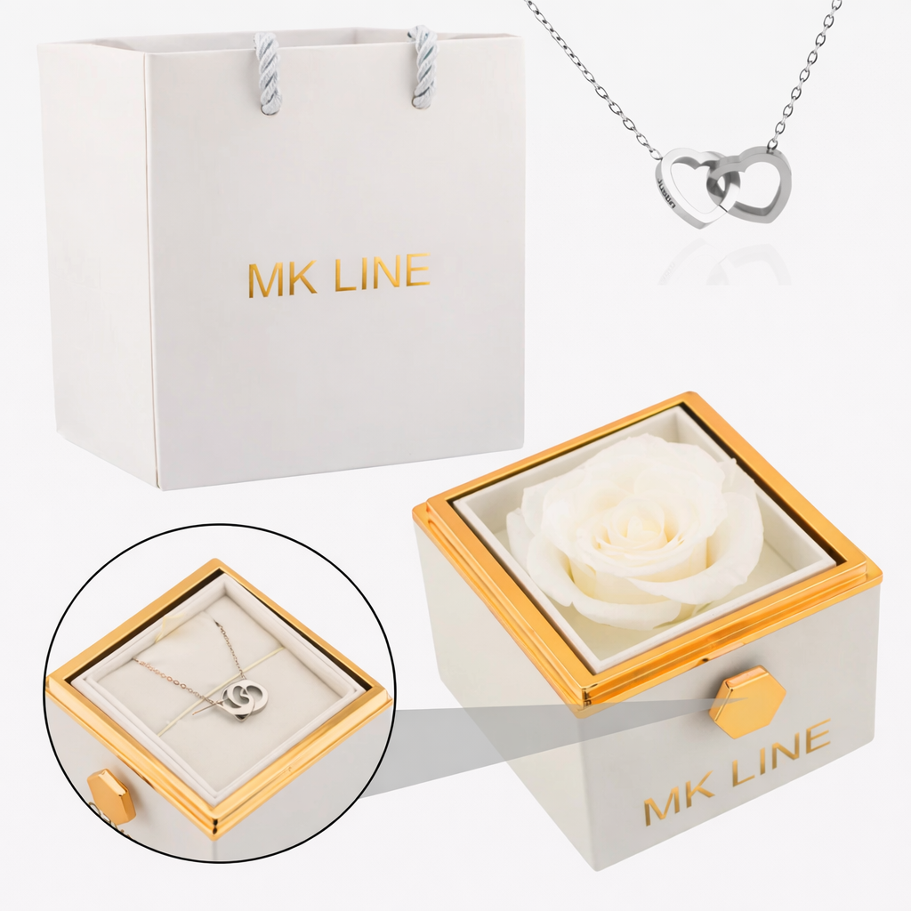 Eternal Rose Box with Engraved Necklace